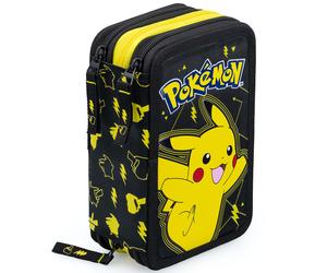 Pokemon Astuccio 3 scomparti riempito Bambini 45 pezzi, Scuola, 3 Zip, Pikachu