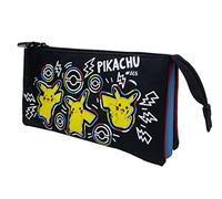 Pokémon-Astuccio Tripla, Portatodo, 5 Scomparti Materiale Scuola, Custodia, Pikachu, Colorful, Nero, Prodotto Ufficiale (CyP Brands)