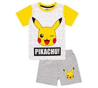 Pokémon Bambini Breve Pigiama da Notte Set Pikachu Faccia Grigia Giallo Boy