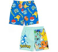 Pokémon Swim Shorts 2 Pack per Ragazzi | Bambini Bambini Blue Squirtle Pikachu Charmander Bulbasaur Pantaloni da Bagno Trunks | Regali di Costumi da Bagno Gamer
