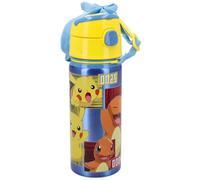 Borraccia in alluminio con cannuccia 600 ml bottiglia con apertura automatica per bambini (Pokémon)
