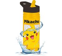 Pokemon - Borraccia per bambini da 600 ml, con manico per il trasporto, beccuccio pieghevole, trasparente, senza BPA, per la scuola, con cannuccia rimovibile