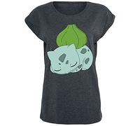 Pokémon Bulbasaur Donna T-Shirt Grigio Scuro S 60% Cotone, 40% Poliestere Largo