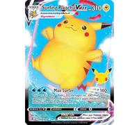 Pokemon Celebrazioni Surf Pikachu VMAX, 25° compleanno, arte completa olografica rara VMAX + biglietto a sorpresa