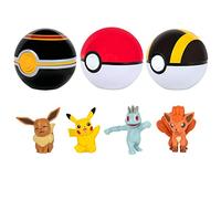 Pokemon Clip 'N' Go - Confezione multipla con Pikachu, Vulpix e palla di lusso, palla Eevee e Poké, Machop e Ultra Ball, esclusiva Amazon