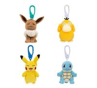 Pokémon Clip on 10 cm peluche - Pikachu, Eevee, Squirtle, Psyduck - Giocattolo ufficiale Pokemon intasato per bambini 2+