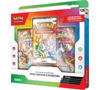 Pokémon: collezione illustrazione Primi compagni d’avventura - Serie 1 del GCC Pokémon (tre carte promozionali, due buste di espansione e un foglio di adesivi), Edizione in Italiano