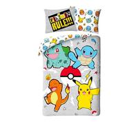 Set copripiumino Pokemon per bambini, copripiumino 140 x 200 cm + federa 65 x 65 cm, con salameca, bulbizarre, carapuce e pikachu