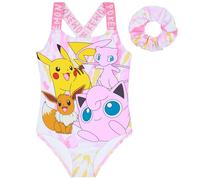 Pokémon Costume Piscina Bambina Costumi da Bagno con Scrunchies per Capelli per Bambini Ragazza Piscina Spiaggia Idee Regalo (4-5 Anni, Rosa)