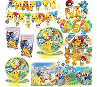 Pokemon Decorazione di compleanno per feste Happy Pokemon Go Set di stoviglie a tema Tazze Piatti Pikachu Palloncini Banner Forniture Bomboniere per bambini