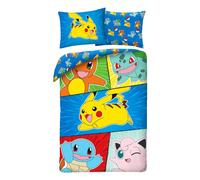 Halantex Set copripiumino Pokemon, Pikachu e Amici, 2 pezzi 140 x 200 cm + 1 federa 70 x 90 cm. 100% cotone, Oeko-TEX, letto singolo