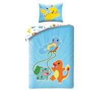 Pokémon Evoluzione Copripiumino Singolo 140x200 + Federa 65x65 Pikachu | Set lenzuola reversibile | Microfibra morbida asciugatura rapida | Charizard Venusaur Pokémon | 4-12 | Lavabile in lavatrice
