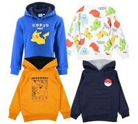 Pokémon Felpa Bambino 4-12 Anni - Modelli con Cappuccio o Girocollo - Tessuto Cotone e Poliestere - Felpa Colorata e Comoda con Stampe Pikachu e Personaggi [1111 Blu Navy - 8 Anni]