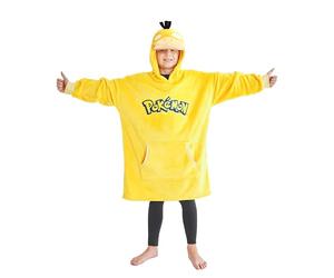 Pokémon Felpa con Cappuccio Bambini Adolescenti, Pikachu Anime Coperta Indossabile Tasca a Marsupio Morbida, Regalo Bambino (Giallo Psyduck)