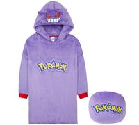 Pokemon Felpa con Cappuccio Bambini Adolescenti, Snorlax Gengar Pile Coperta Indossabile con Custodia Cuscino, Regalo Bambino (Viola Gengar Cushion)