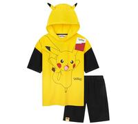 Pokémon Felpa con Cappuccio e Pantaloncini Ragazzo Abbigliamento Bambino 2 Pz Set Estive Pikachu Anime Piscina Mare (Giallo, 9-10 Anni)