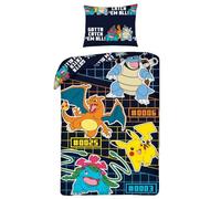 POKEMON Gotta catch 'em all PIKACHU CHARIZARD - Set di biancheria da letto Copripiumino 140 x 200 cm + Federa 70x90cm - Reversibile - 100% Poliestere - Multicolore