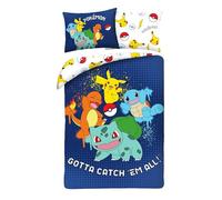 POKEMON GOTTA CATCH THEM ALL Set Letto Singolo - COPRIPIUMINO 140x200 e FEDERA 70x90cm - Reversibile - 100% Poliestere Ottima Qualita'
