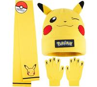 Pokémon Guanti, Sciarpa e Berretto Bambino 8-10 Anni, 3 Pz Morbido Pikachu Accessori Invernali, Anime Regalo Ragazzo