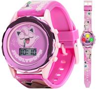 Pokemon Jigglypuff - Orologio digitale LCD per ragazze, con display a LED e cinturino in silicone rosa