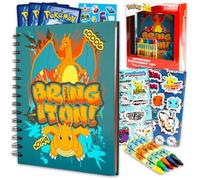 Pokemon Journal Set - Bundle w/ Charizard Notebook, Stickers, More For Kids | Set di quaderni Pokemon - con quaderno Charizard, pastelli, adesivi, altro per bambini, set di cancelleria Dragonite