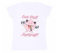Pokemon Maglietta aderente da donna/donna cantare lungo Jigglypuff, Bianco/Rosa, S
