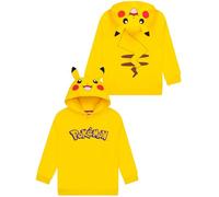Pokémon Maglione per Bambini, Felpa con Cappuccio Orecchie 3D di Pikachu, Felpa Pikachu per Ragazzi, Giallo 10-11 Anni
