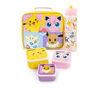 Pokemon Multicolore Multi Charactor Pose Lunch Bag Bottiglia e 3 Snack Pot Ragaz
