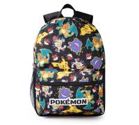 Pokémon Zaino Pikachu Charizard Gengar Meowth in nero | Borsa con stampa integrale dei personaggi per bambini | Spallacci regolabili, tasca frontale e supporto in rete