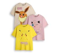 Pokémon Pacchetto di Magliette per Ragazze (Confezione da 3) | Set di Magliette Grafiche a Maniche Corte Giallo, Rosa e Marrone | Set di Abbigliamento Multi-Pack con Pikachu, Jigglypuff ed Eevee