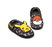 Pokemon Pantofole Boys Kids Pikachu Pokeball Black House Shoes Mocassini 34 EU