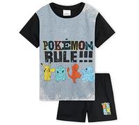 Pokémon Pigiama Corto Bambino, Indumenti Notte Traspiranti Tshirts Pantaloncini - Pikachu Regalo (Nero/Grigio, 9-10 Anni)