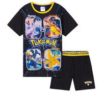 Pokémon Pigiama Corto Bambino, Indumenti Notte Traspiranti Tshirts Pantaloncini - Pikachu Regalo (Nero/Giallo, 13-14 Anni)