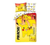 POKEMON PIKACHU 0025 - Set di biancheria da letto Copripiumino 140 x 200 cm + Federa 70x90cm - Reversibile - 100% Cotone Oeko-Tex - Giallo