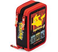 Clondo Astuccio Scuola 3 Scomparti Completo Per Pokemon Fan - 46 Accessori Bambini - Kit Cancelleria con 3 Penne Gel Cancellabili, Pennarelli, Pastelli, Colla, Evidenziatore