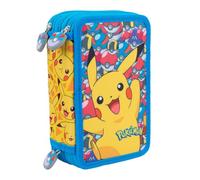 Pokémon Pikachu - Astuccio Triplo Scuola con 3 Scomparti a Cerniera | Portapenne Bambini Elementari e Medie - Grafica Colorata e Resistente [Giallo]