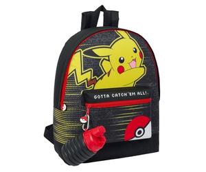 Pokémon Pikachu Catch 'Em All Roxy Zaino con bottiglia d'acqua pieghevole, licenza ufficiale, 39 x 31 x 12 cm, poliestere resistente, spallacci imbottiti regolabili, idratazione in movimento, per