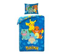 Pokémon Pikachu Charmander Copripiumino Singolo 140x200 Blu | Set lenzuola reversibile | Microfibra morbida asciugatura rapida | Licenza Pokémon | 4-12 | Regalo | Lavabile in lavatrice