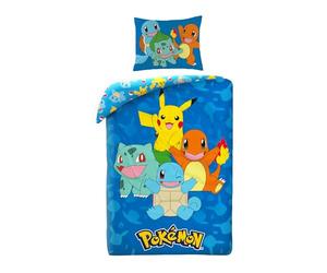 Pokémon Pikachu Charmander Copripiumino Singolo 140x200 Blu | Set lenzuola reversibile | Microfibra morbida asciugatura rapida | Licenza Pokémon | 4-12 | Regalo | Lavabile in lavatrice