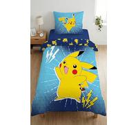 Pokémon Pikachu Copripiumino Singolo 140x200 + Federa 70x90 Microfibra | Set lenzuola reversibile | Pikachu salta tra i fulmini | Microfibra morbida asciugatura rapida | 4-12 anni