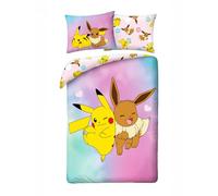 POKEMON PIKACHU e EEVEE - Set di biancheria da letto Copripiumino 140 x 200 cm + Federa 70x90cm - Reversibile - 100% Poliestere - Multicolore