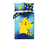 POKEMON Pikachu ELETTRICO - Set di biancheria da letto Copripiumino 140 x 200 cm + Federa 70x90cm - Reversibile - 100% POLIESTERE - Colore Blu