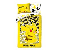 POKEMON Pikachu PIKA-PIKA - Set di biancheria da letto Copripiumino 140 x 200 cm + Federa 70x90cm - Reversibile - 100% POLIESTERE - Colore Giallo