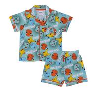 Pokémon, Pikachu, Squirtle, Bulbasaur, Charmander, 100% Cotone con Bottoni Pigiama a Maniche Corte, Green, 8-9 Anni: 134cm, Verde