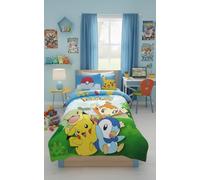 Halantex Set Biancheria da Letto Reversibile Pokemon, 100% Cotone, Copripiumino 140 x 200 cm + Federa, con Tiplouf, Pikachu, Ouisticram e Tortipouss