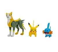 Pokémon PKW2676 - Confezione da 3 statuine da battaglia con 2 Mudkip, Pikachu e Boltund da 7,6 cm, dettagli autentici