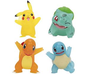 Pokémon PKW2798 Battle 4 Pack-Translucent Figure Caratteristiche 7,6 cm Pikachu, Charmander, Bulbasaur, Squirtle-Authentic Details, argento, nero