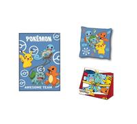 Pokémon Plaid e Cuscino per Bambini Morbidi Cuscino Coperta 100x140 - 35x35