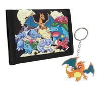 Pokemon Portafoglio Bambino Pikachu Portafogli Ragazzo Trifold con Porta Carta D'identità Portamonete Bambino e Anello Portachiavi Divertenti (Nero/Multi)