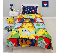 Set copripiumino singolo per bambini, con licenza ufficiale, motivo Pikachu, Bulbasaur, Charmander, Squirtle, reversibile, 2 lati, con federa coordinata, set per letto singolo per bambini